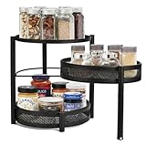 Picture of IBERG 3 Tier Spice Organizer with Rotating Middle Tier, Space Saving Kitchen Countertop Rack, Metal Pantry Organizer for Spices, Jars & Seasoning (Black)