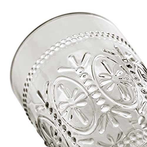 Creativeland 4 Pack Colored Vintage Drinking Glasses, 15.5 Oz Romantic Embossed Water Glasses, Colored Tumblers Tempered Glass, Vintage Glassware Set For Juice, Beverages, Beer, Cocktail(Gray) #TOP4