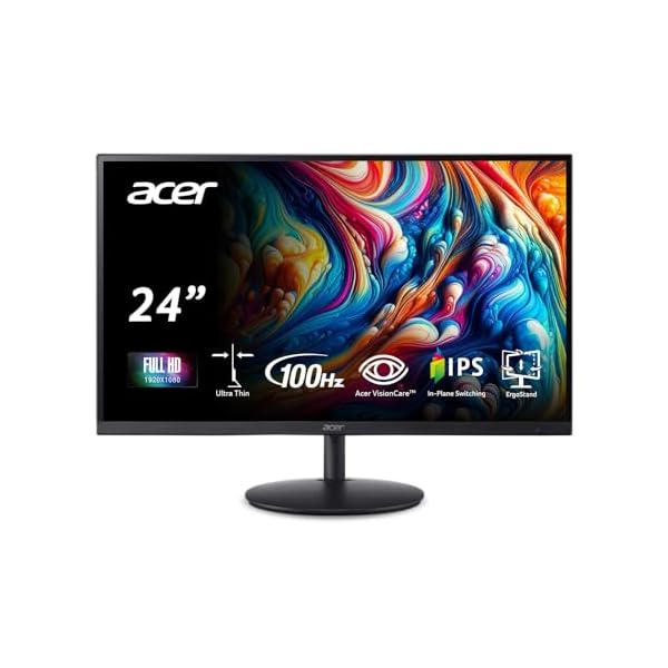 Acer SH242Y Ebmihx 23.8" FHD 1920x1080 Home Office Ultra-Thin IPS Computer Monitor AMD FreeSync 100Hz Zero Frame Height/Swivel/Tilt Adjustable Stand Built-in Speakers HDMI 1.4 & VGA Port