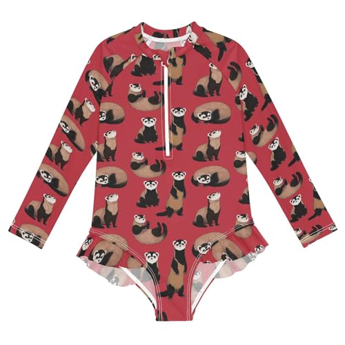 Image of Girls One Piece Swimsuits Long Sleeve Swimsuit Zipper Bathing Suits Swimwear