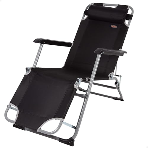 AKTIVE Tumbona de jardín plegable y reclinable 3 posiciones Negra, Medidas 47x95x80 cm, Peso máx. 110Kg, Material acero y poliéster, Antivuelco, tumbonas y hamacas de jardín (62295)