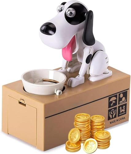 Lufeis Hucha De Juguete De Perro Hambriento Comiendo, Hucha Contadora De Monedas, Huchas Originales Para Niños, Perro Caja De Ahorro De Dinero,Huchas Automatica Perros Roba La Moneda De Dinero Blanco