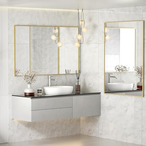 Koonmi Gold Mirrors for Wall, 36x48 Inch Bathroom Mirror, Rectangular Wall Mirror for Living Room Bedroom Bathroom, Hangs Horizontally or Vertically