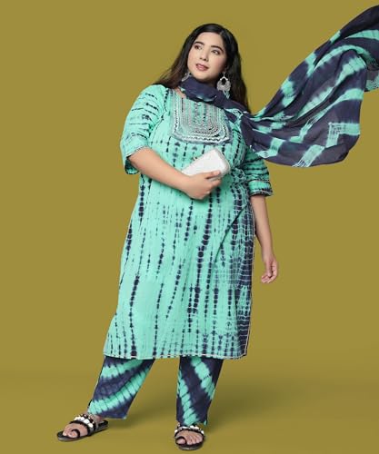 Image of MIRCHI FASHION Pure Cotton Plus Size Straight Kurta Set with Dupatta | 3 Piece Summer Ethnic Kurta Pant Set | Office Wear Salwar Suit for Women