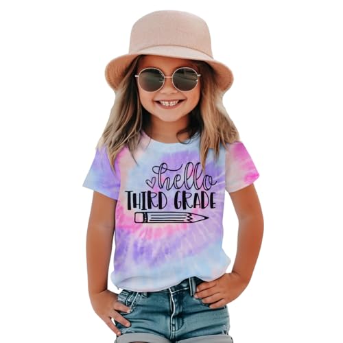 Image of KEKEMI Kid Girls First Day of School Shirt Hello Kindergarten First /Second /Third Grade Tshirt Back to School Tees Tops 4-10Y