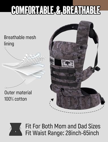 Image of Ergonomic Lumbar Support Baby Carrier for Infants to Toddlers (8-33 lbs), Cozy and Lightweight Military Baby Carrier for Plus Size Parents-Black Camo