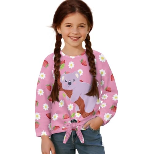 Girls Long Sleeve Shirt Casual Loose Crewneck Tee Shirts Blouse Cute Tie Knot Front Tops for Kids 5-12 Years Old3