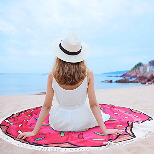 59 Inch Thick Round Donut Beach Towel Blanket - Large Microfiber Soft Sand Free Towel Carpet Yoga Mat For Women & Girl Use For Bath/Pool/Beach/Picnic Times #TOP4