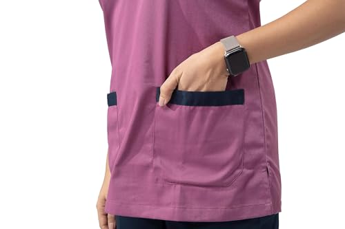 Image of UNIFORM CRAFT Women's Polyester and Cotton Twill Support Staff Uniform, Purple and Navy blue 3XL