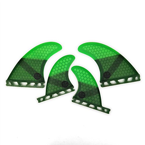 UPSURF Tabla de Surf Quad FUTURE Aletas Fibra de Vidrio Cuatro aletas Thruster Set Tener Panal (Green G5+GL)