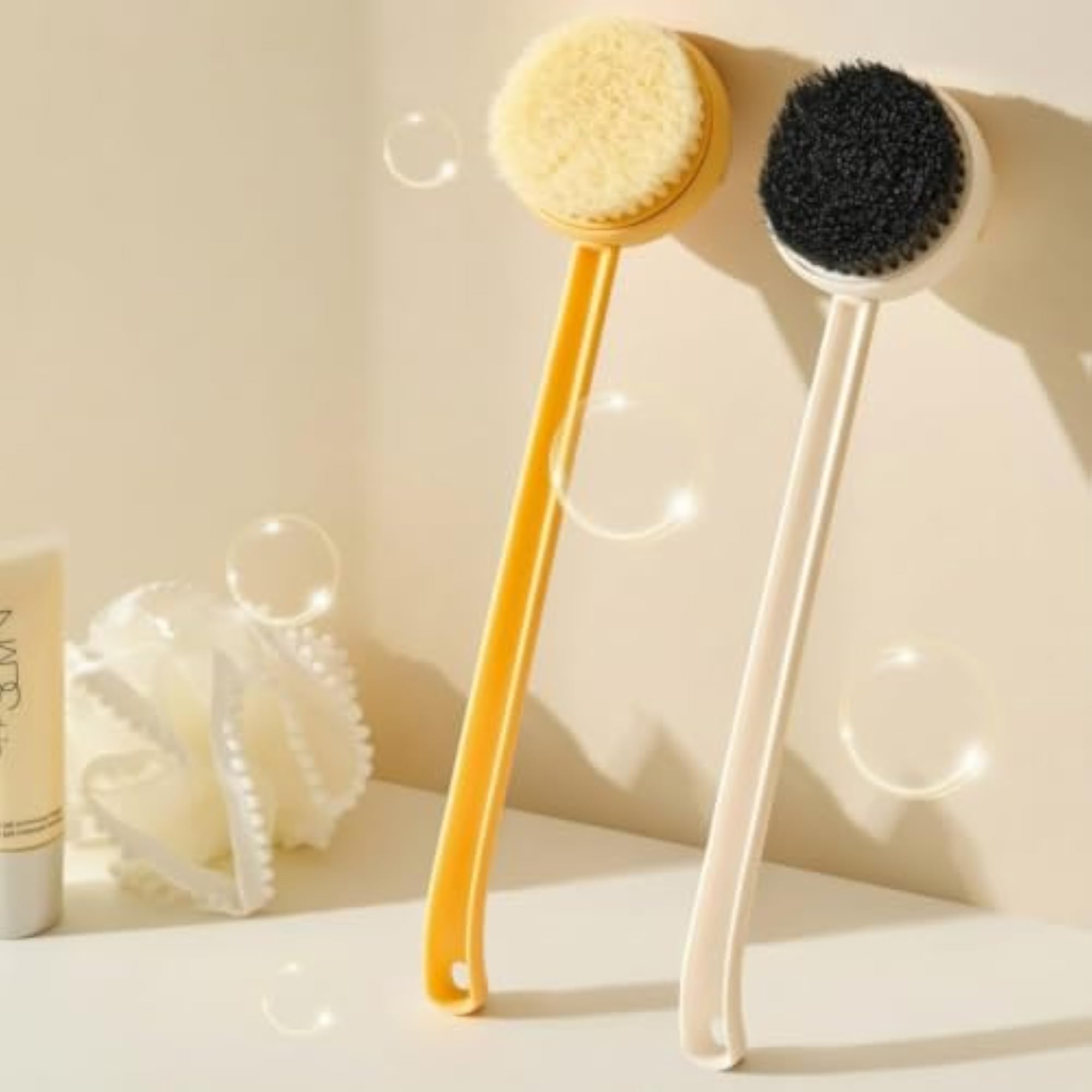 Soft-Bristled Bath Brush with Long Handle, Detachable