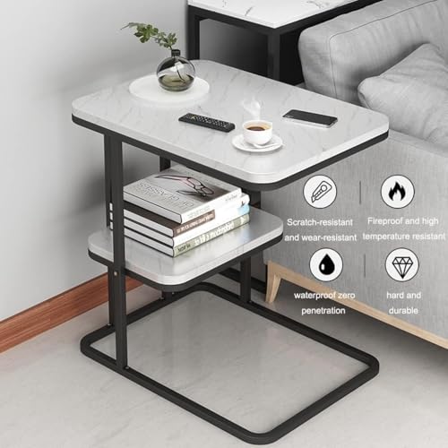 Image of Jumix Coffee Table with Rectangular Marble Look, Sofa Side Table, C-Shaped End Table, Modern, Easily Portable Snacks Metal-Framed Tea Table for The Living Room or Bedroom || Pack of 1