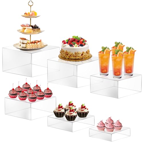 PARGAGAM 6PCS Buffet Risers, Food Risers for Buffet Table, Buffet Risers and Stands, Acrylic Clear Boxes for Food Display, Acrylic Cube Boxes big size(10