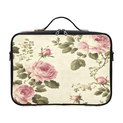 zyrtty Travel Makeup Train Case Retro Flower Pink Green Pattern Cosmetic Organizer Portable Storage Bag with Adjustable Dividers for Cosmetics Brushes Toiletry Jewelry Digital Accessories