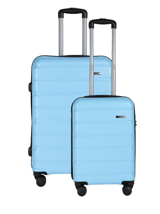 Image of Teakwood Small-Medium Cabin Size 8 Wheels Trolley Bag, Hard Cabin with Zipper Closure, Adjustable Push Button & Cross Side Strap, TSA Lock System 360 Degree (Set of 2, Sky Blue)