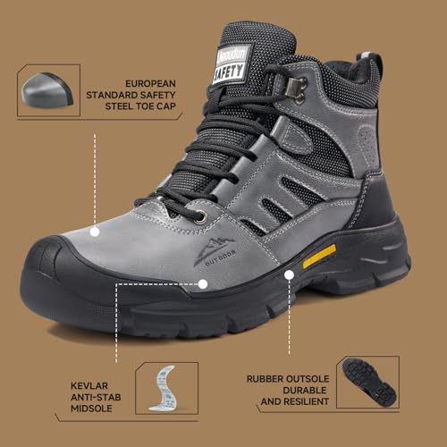 Image of Steel Toe Boots for Men Indestructible High Top Work Shoes for Men Comfortable Safety Shoes Puncture Proof Hiking Construction Shoes Botas de Trabajo para Hombre