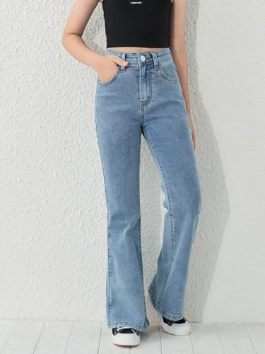 Floerns Girls Casual Denim Pants High Waist Flare Leg Jeans with Pocket3