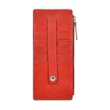 All in One Card Case Holder Slim Wallet With a Card Protection Strap by Leatherboss (Red)