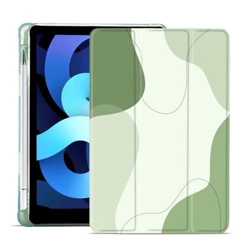 MAYCARI Abstract Line Sage Green Case for iPad 10.2 inch 2021/2020/2019 with Pencil Holder, Aesthetic iPad 9th/8th/7th Generation Protective Case with Soft TPU Green, Auto Sleep/Wake Cover Slim Shell
