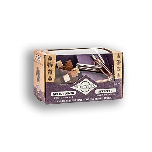 Project Genius Aztec 2 Pack Multi, Wooden Puzzle, Assembly Puzzle, Disassembly Puzzle, Brain Teaser, 3D Puzzle, Metal Disentanglement