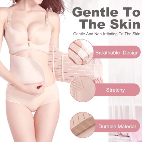 Image of Amazon Brand - Solimo 3-In-1 Postpartum Belly Band Post Pregnancy Abdominal Belt After Delivery Waist & Pelvis Slimming Shapewear Tummy Reduction (Free Size) (Beige)