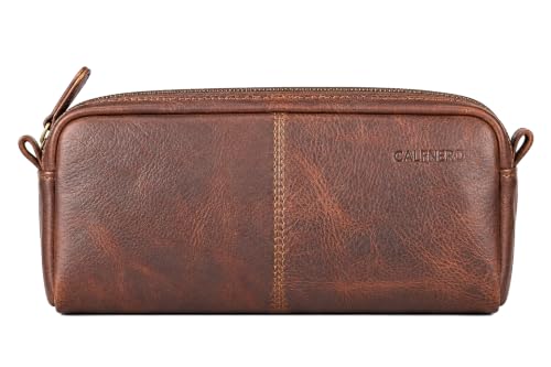 Image of Calfnero Genuine Leather Toiletry Bag for Men & Women | Premium Leather Travel-Pouch | Toiletry Organizer | Cosmetic & Shaving Kit Bag | Unisex Travel Dopp Kit (Kara)