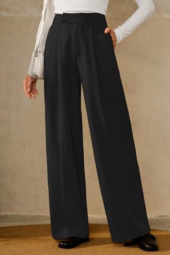 Arach&Cloz Women's Wrinkle-Free Pleated Business Wide Leg Pants Fall 20254