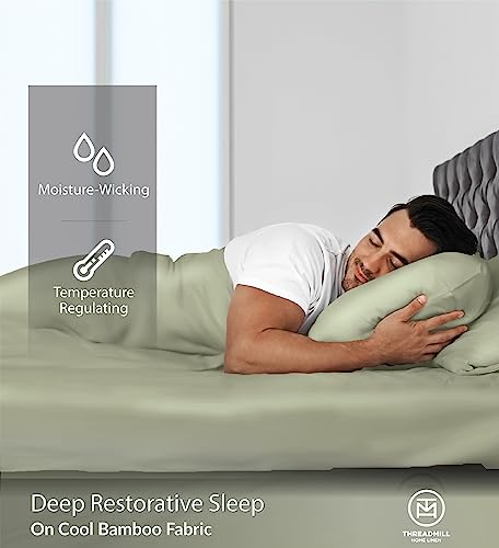 Image of Threadmill 300 TC Viscose Made from Bamboo Cal King Sheet Set, Sage Green | 16 inch Deep Pocket, Cooling Sheet, Breathable, Lightweight, OEKO-TEX Certified