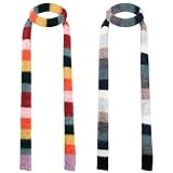 Chicingyou 2 Pcs Y2k Striped Scarf for Women Long Skinny Scarf Fuzzy Fluffy Neckerchief Colorful Rainbow Knit Thin Scarves Accessories for Fall Winter Christmas Gift(Fashion Color)