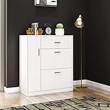Schuhschrank mit 2 Klappen 1 Tür 1 Schublade 84 x 30 x 91 cm Schuhregal Schrank Sideboard Schuhaufbewahrung (weiß)