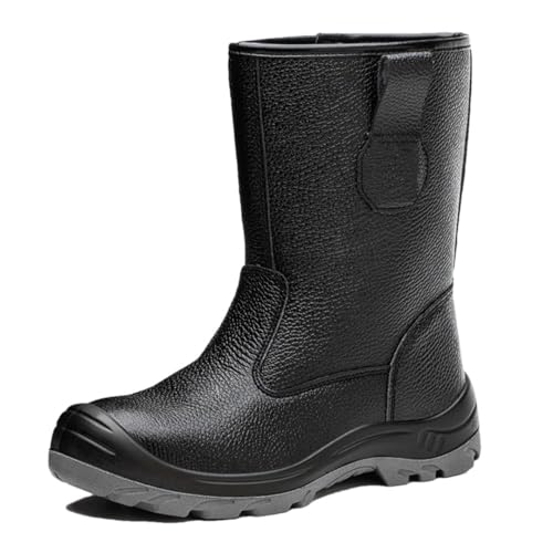 Men's Waterproof Mid-Calf Boots Safety Shoes Work Leather Boots Anti-Smash Anti-Puncture Industrial Shoes Protective Boots