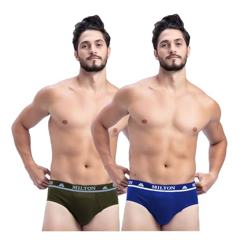 Image of Milton Mens Pure Cotton Solid Briefs|Soft Breathable Underwear for Men|Outer Elastic Comfort Fit Waistband|Skin-Friendly Essentials|Multi-Color, Color Name May Vary as per Availability|Pack of 2