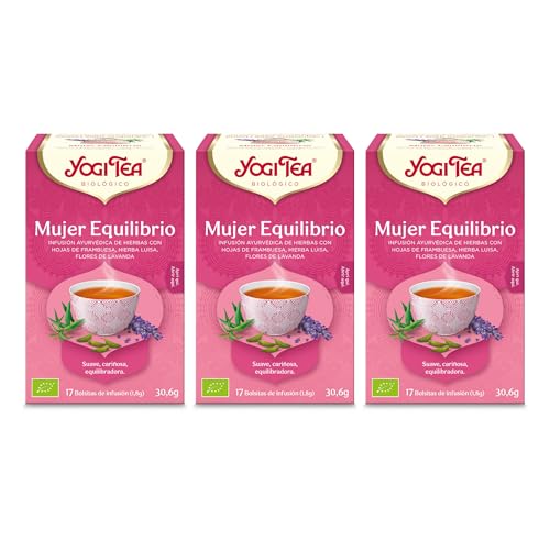 Yogi Tea - Mujer Equilibrio - Infusión Ayurvédica - Con Hojas de Frambuesa, Hierba Luisa y Flores de Lavanda - Sin Cafeína - Pack de 3x17 bolsitas (51 en total)