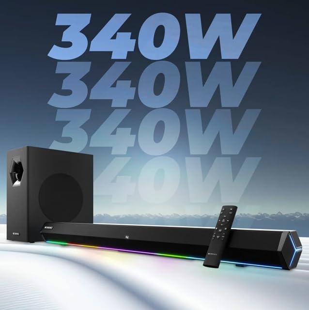 Image of ZEBRONICS Juke BAR 6100DWS PRO 340W with Multi Connectivity (BT 5.0 | HDMI (ARC) |Optical in | USB | AUX),Wireless Subwoofer,RGB LED Lights, Wall Mountable Sound Bar with Virtual 5.1 and LED Display