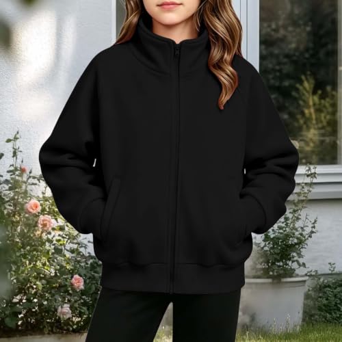 Girls Jacket Stand Collar Full Zip Sweatshirt with Thumb holes - image 2