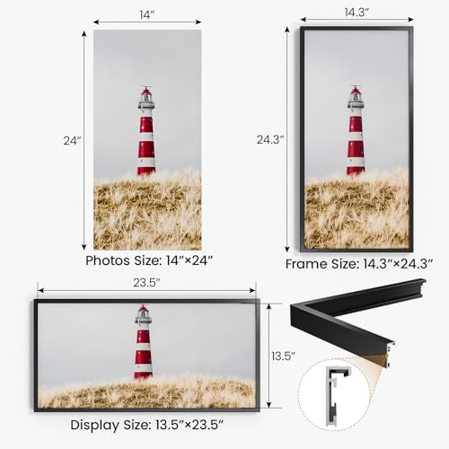 Image of 14x24 Aluminum Metal Picture Frame,Tempered Glass Black Panoramic Picture Frame 14x24,Thin Border 14 x 24 Poster Frame for Artwork to Gallery Wall Mount Horizontal or Vertical