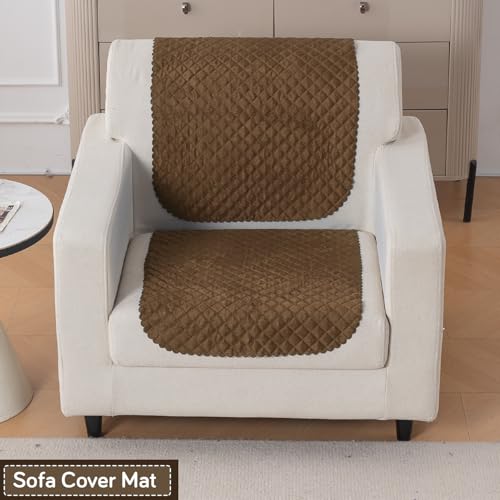 Image of HOKIPO Quilted Sofa Cover 1 Seater for Seat & Back, Washable Kids & Pet Friendly Sofa Cover, 'Quilt Classic' Light Coffee (IN-925-LCF*2)