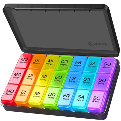 AUVON Tablettenbox 7 Tage Morgens Mittags Abends, Tragbare Pillendose mit Großen Separaten Fächern, Medikamentenbox 7 Tage 3 fächer… – Ansicht 1