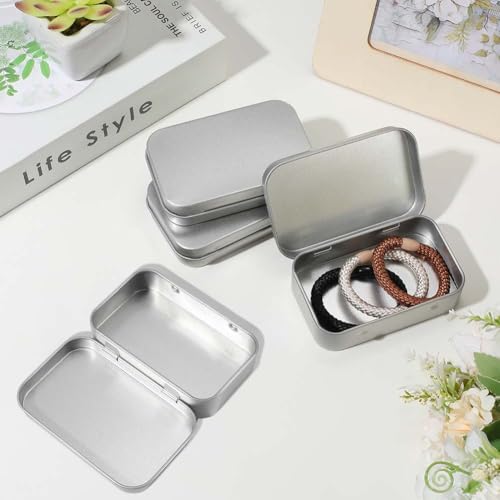 Image of 4 Pack 4 x 2.5 x 0.9In Hinged Mini Tin Boxes Metal Hinged Container with Lid Gainsboro Rectangle Small Iron Storage Portable Organizer Containers for Tea Drawing Pin Candies Jewelry Crafts
