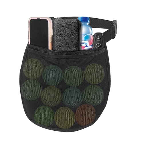 Aoneky Bolsa de cintura de tênis – bolsa de quadril de malha ajustável com 6 a 8 bolas, acessório esportivo mãos livres para homens e mulheres