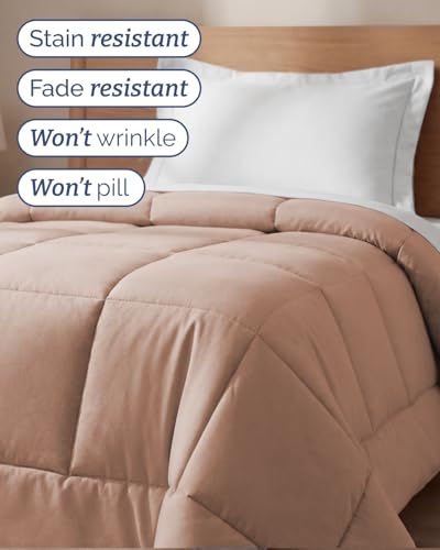 Image of Twin Size, Mauve Alternative Down Comforter - Warm, Lightweight & Breathable Hotel Quality Bedding Set for Men, Women, Kids and Teens - All Season Oversized Cooling Microfiber Duvet Insert Comforter