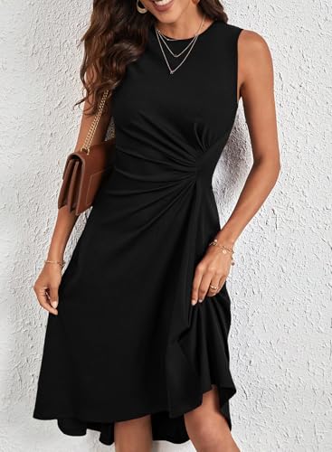 Happy Sailed Women's Summer Dresses Sleeveless Ruched Waist A Line High Low Midi Cocktail Dress(Waist Tight,Please Size Up)2