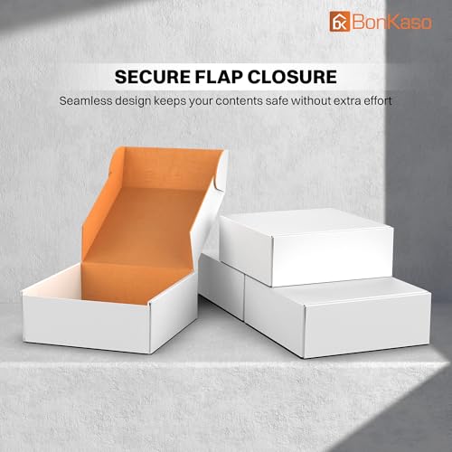 Image of BonKaso 3 Ply White Flap Corrugated Boxes for Packaging | 4 inchx4 inchx1.5 inch (Pack of 50) | Cardboard Packing Box for Shipping, Moving & Storage | Cartons for Courier & Goods Transportation