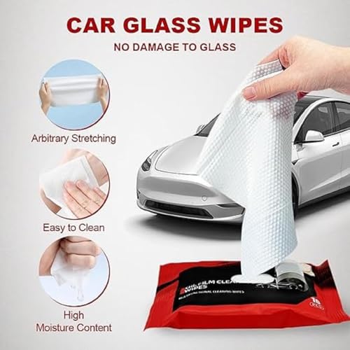 Image of Car Glass Oil Film Removal Wipes - Automotive Windshield Cleaning Wipes, Removes Oil Film, Dust, Fog, & Grease - Glass Cleaner Wipes for Quick Cleaning (40)