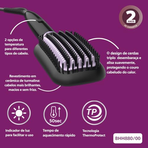 Philips StyleCare Essential Glättbürste BHH880/00 Extra großer Bürstenbereich, ThermoProtect-Technologie, Turmalin-Keramikbeschichtung