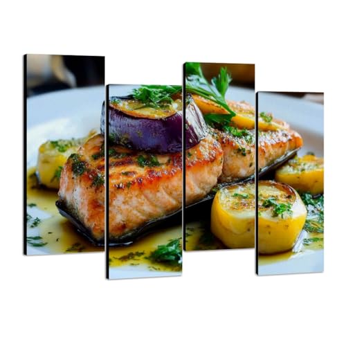 Canvas Wall Art Grilled salmon vegetables potato onion eggplant zucchini