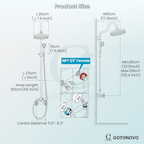Robinet de douche de luxe mural avec colonne apparente et double manette - 5