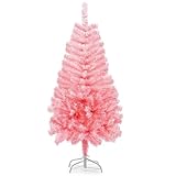GlyinnHe 4FT Pink Artificial Christmas Tree，Xmas Fake Pine Tree with Foldable Metal Stand Fully Easy Assembly Hinged Artificial Tree for Home Decoration, Party, Office