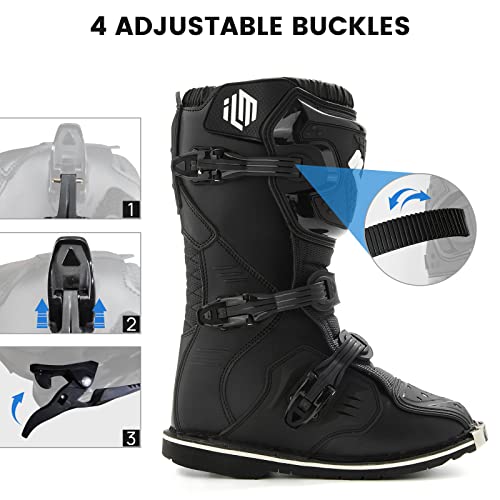 Ilm Youth Kids Motorcycle Boots For Boys Girls Waterproof Atv Motorcross Dirt Blike Riding Biker Boots Model-Mx3J (Black, 6) #TOP3