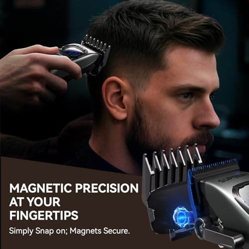 Image of SUPRENT StormGray Professional Hair Clippers for Men - Cordless Barber Clippers & Zero-gapped Trimmer Set, Haircutting Kit with High Performance Motor, Blue Titanium-Coated Blades, Charging Stands